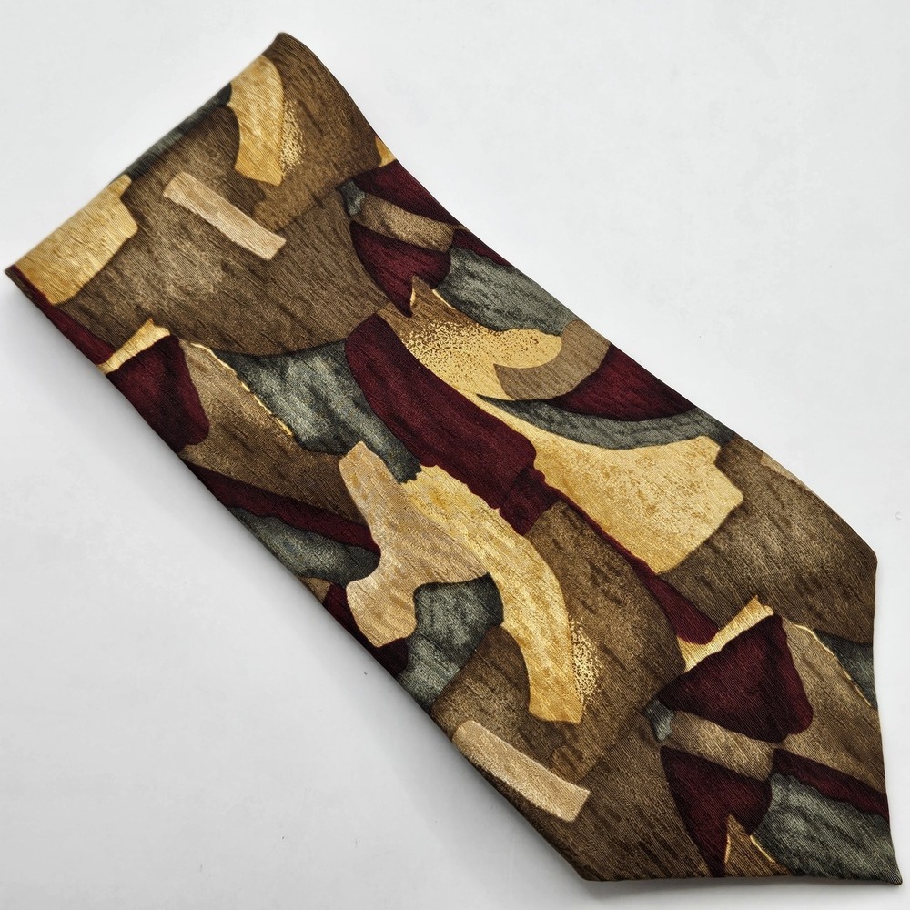 Cocktail Collection‎ Tie Necktie Gold Red Abstract 100% Silk Made in the USA